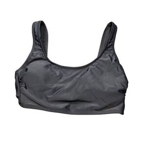 Womens Black Small Scoop Neck Bikini Top Wide Strap Solid Swimsuit Crop Top